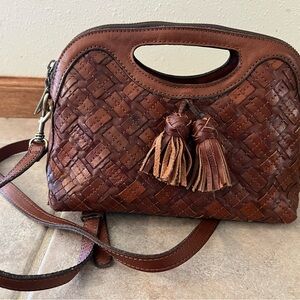 Patricia Nash Brown Woven Leather crossbody Handbag
